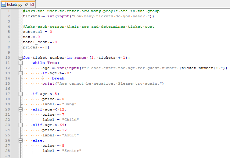 First part of code for my movie ticket price calculator