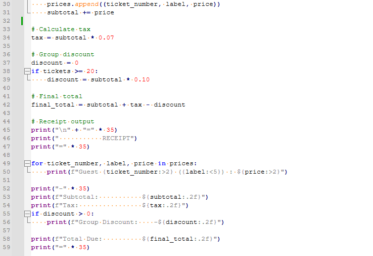 Second part of code for my movie ticket price calculator